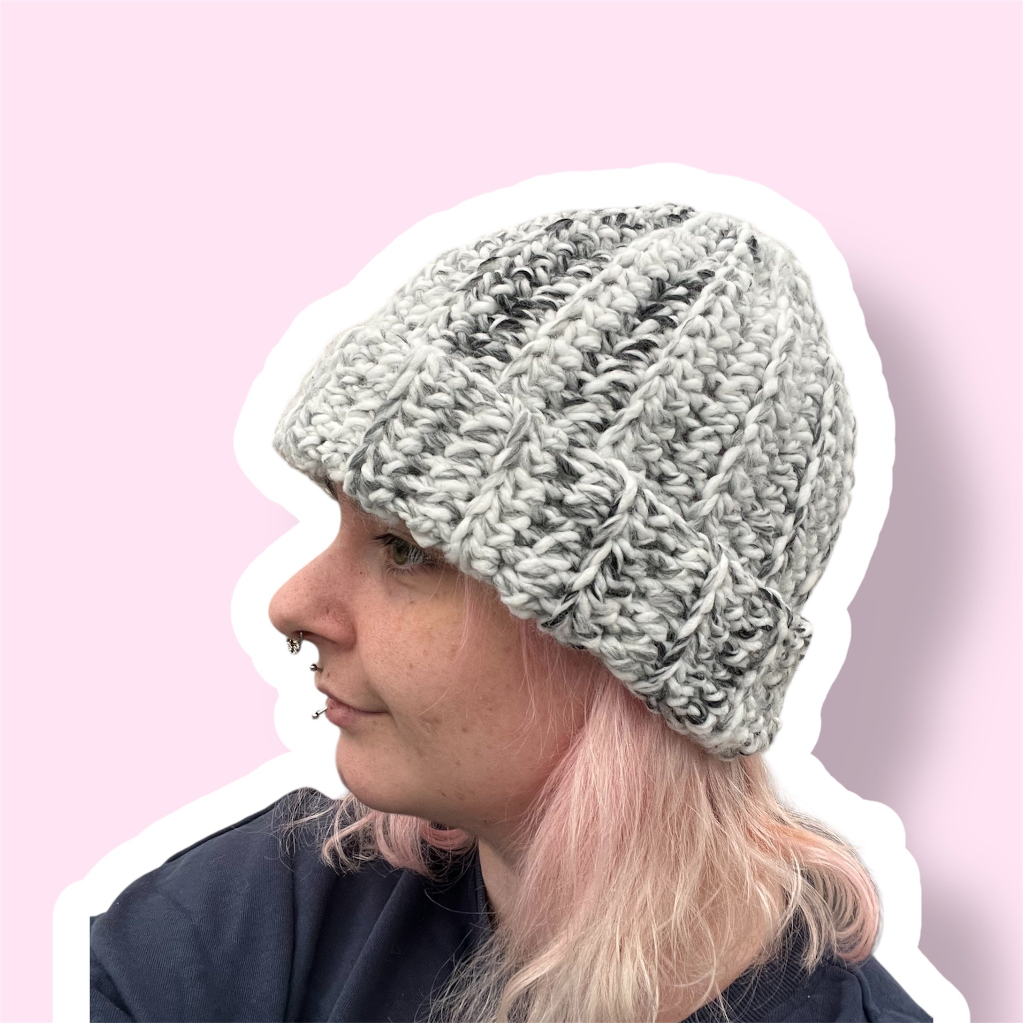 Handmade Crochet Scott Beanie – Grey & Black Winter Hat