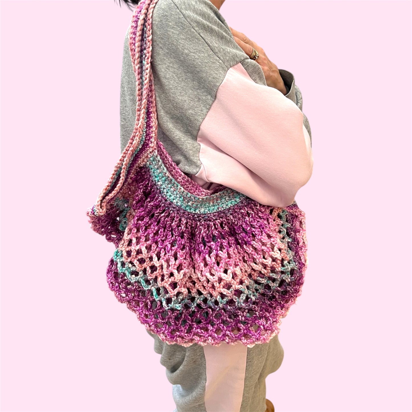 Handmade Crochet Mesh Market Bag - Reusable Shopping Tote