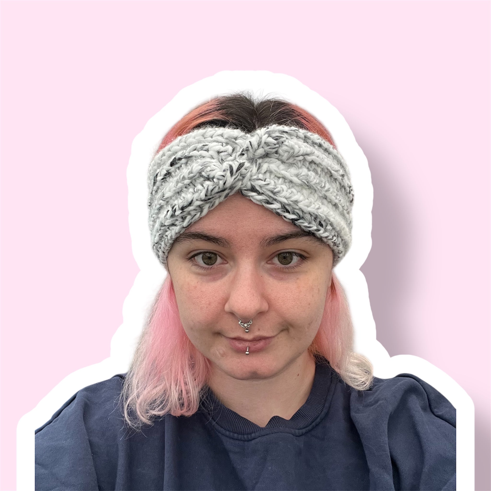 Handmade Crochet Earwarmer - Grey & Black Headband