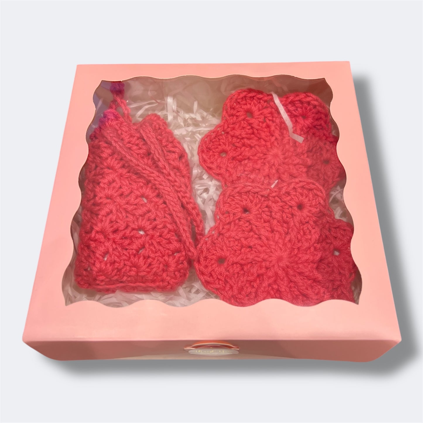 Handmade Crochet Sakura Face Scrubbie and Soap Saver Bath Set