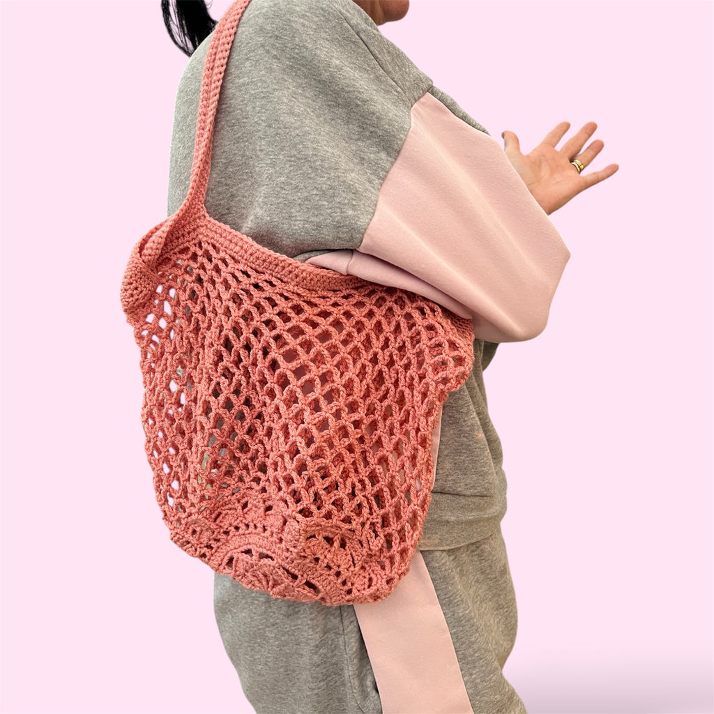 Light Pink Mesh Market Bag - Reusable Eco-Friendly Crochet Shopping Tote