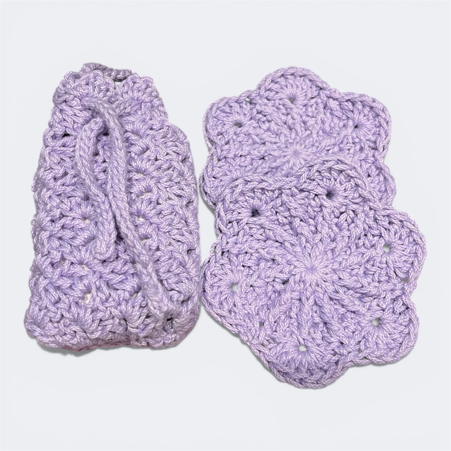 Handmade Crochet Sakura Face Scrubbie and Soap Saver Bath Set