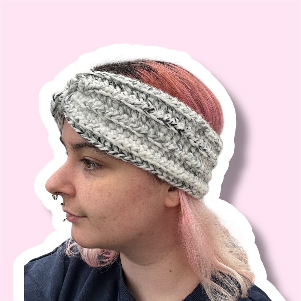 Handmade Crochet Earwarmer - Grey & Black Headband
