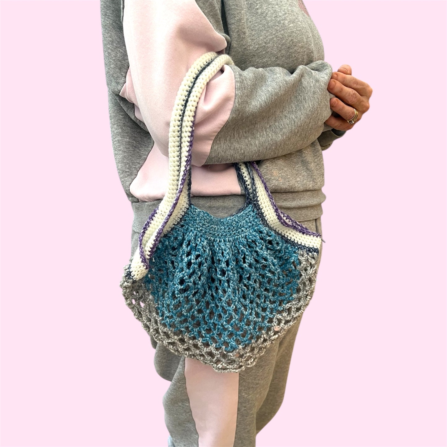 Handmade Crochet Mesh Market Bag - Small Heather Reusable Tote