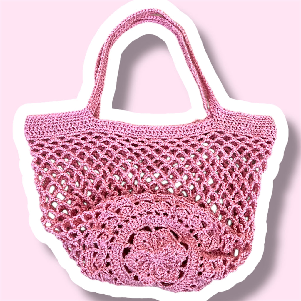 Light Pink Mesh Market Bag - Reusable Eco-Friendly Crochet Shopping Tote