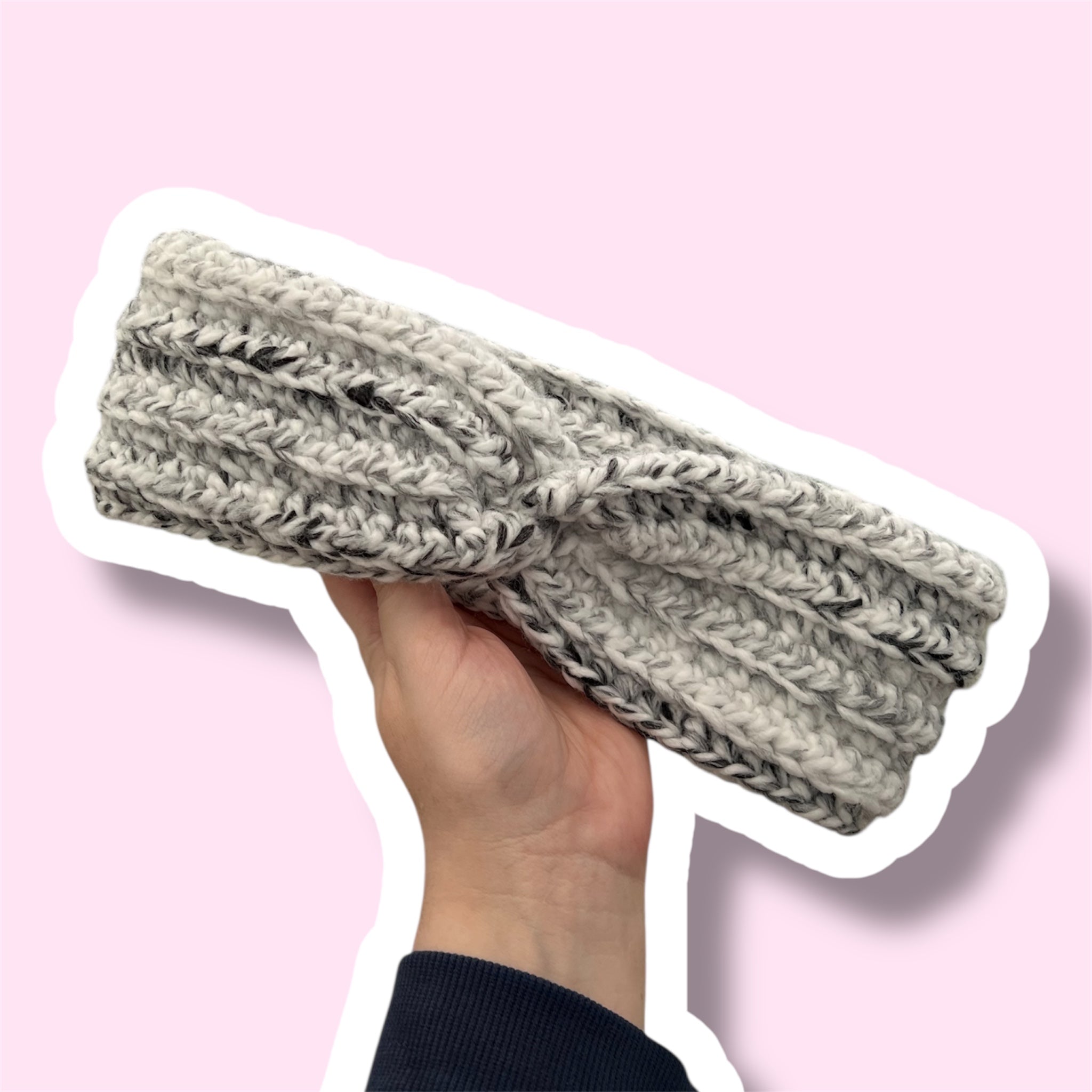 Handmade Crochet Earwarmer - Grey & Black Headband