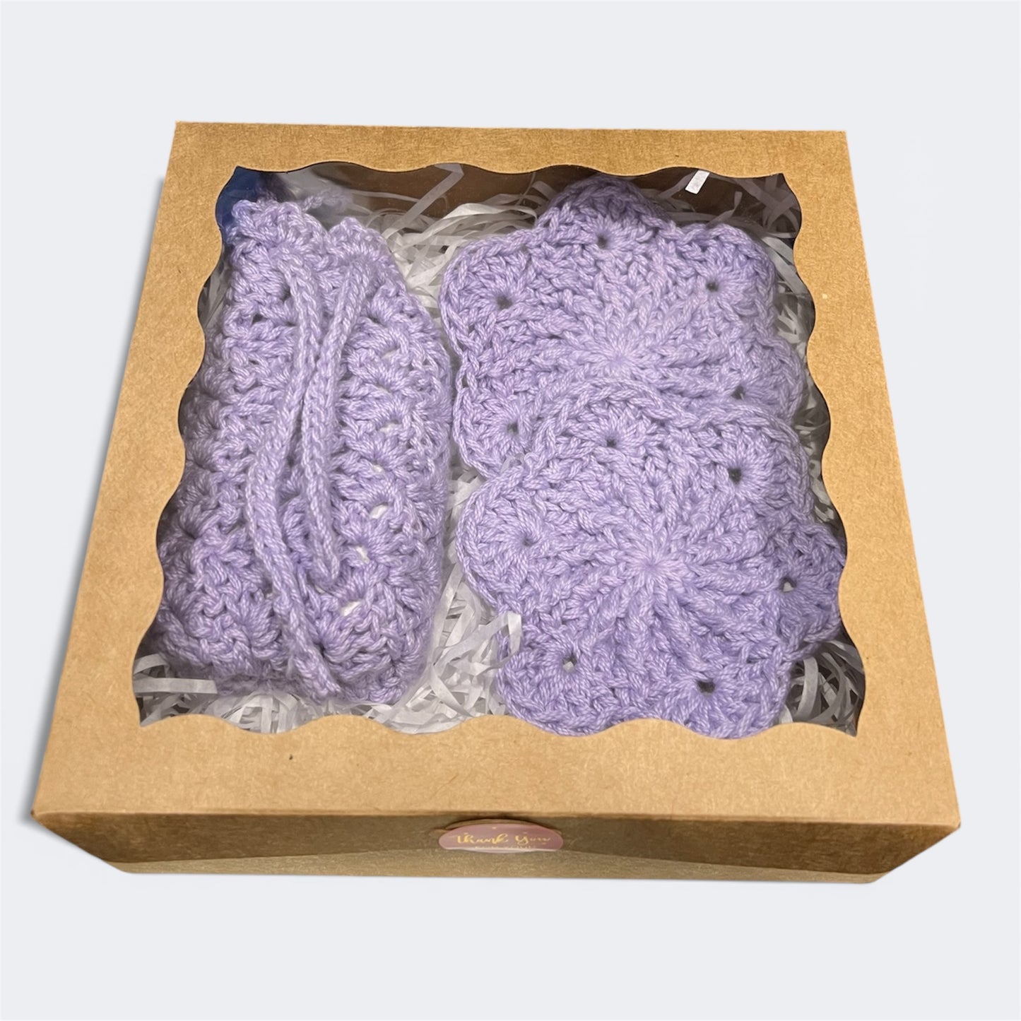 Handmade Crochet Sakura Face Scrubbie and Soap Saver Bath Set
