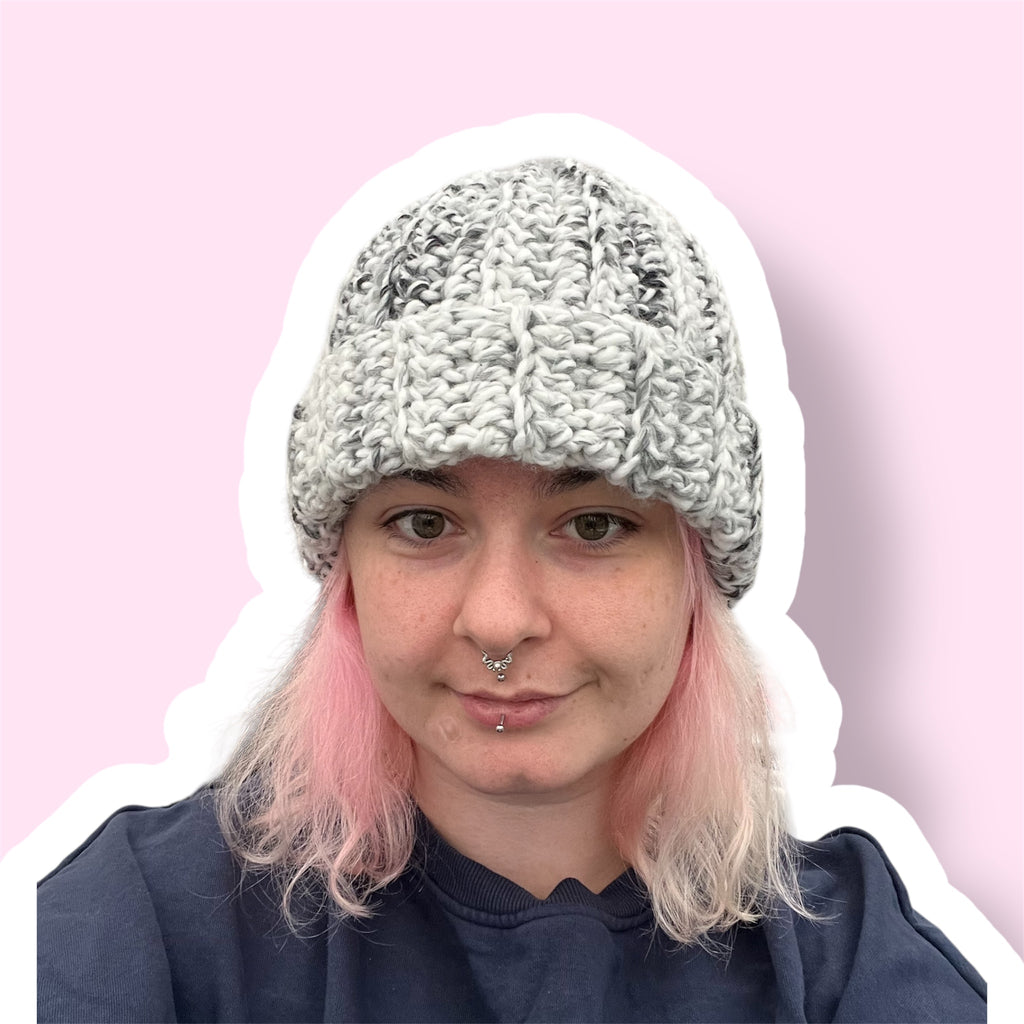 Handmade Crochet Scott Beanie – Grey & Black Winter Hat