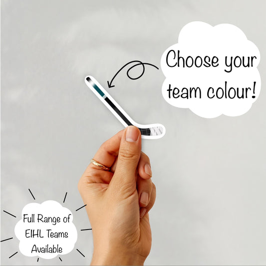 Hand holding an example of an ice hockey stick sticker in one of the EIHL team themed colours available